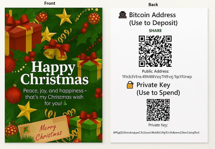wallet with QR codes for secure cold storage and crypto gift customization